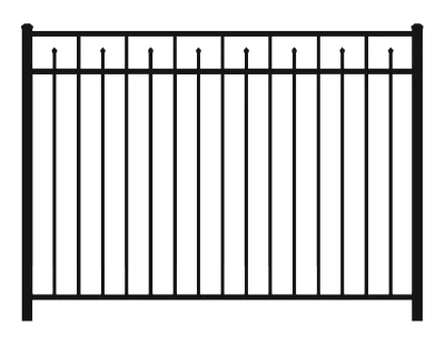 Ornamental aluminum fence with decorative circles and scrolls