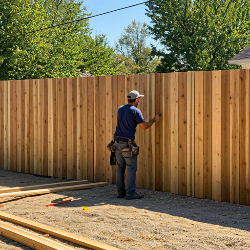 Carpenters installing a cedar wood fence